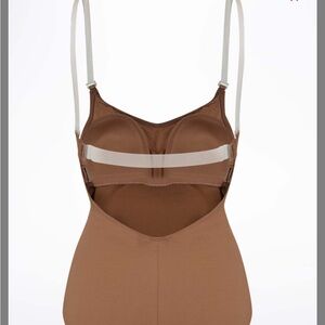 NEW Capezio MA Medium Adult Bratek Clear Strap Camisole Leotard TAN #60 #3565